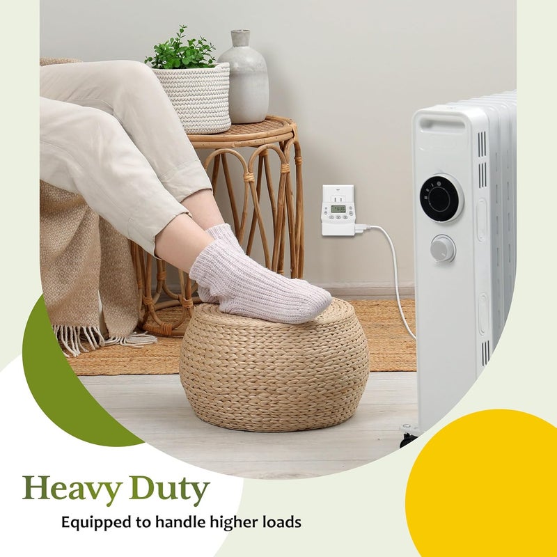 TG Heavy Duty Programmable Plug-in Digital Timer for Electrical Outlets, 7-Day Schedule, Random Mode, Daylight Savings, White - Image 4